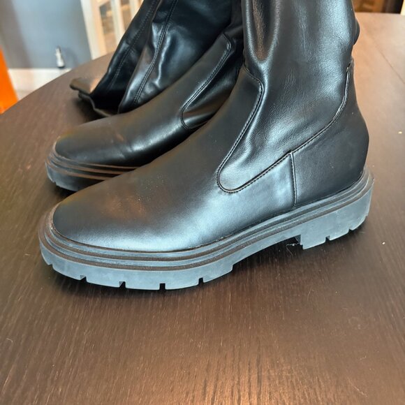Size 9 Zara Tall Over the Knee Flat Stretch Faux Leather Boots - Picture 5 of 6